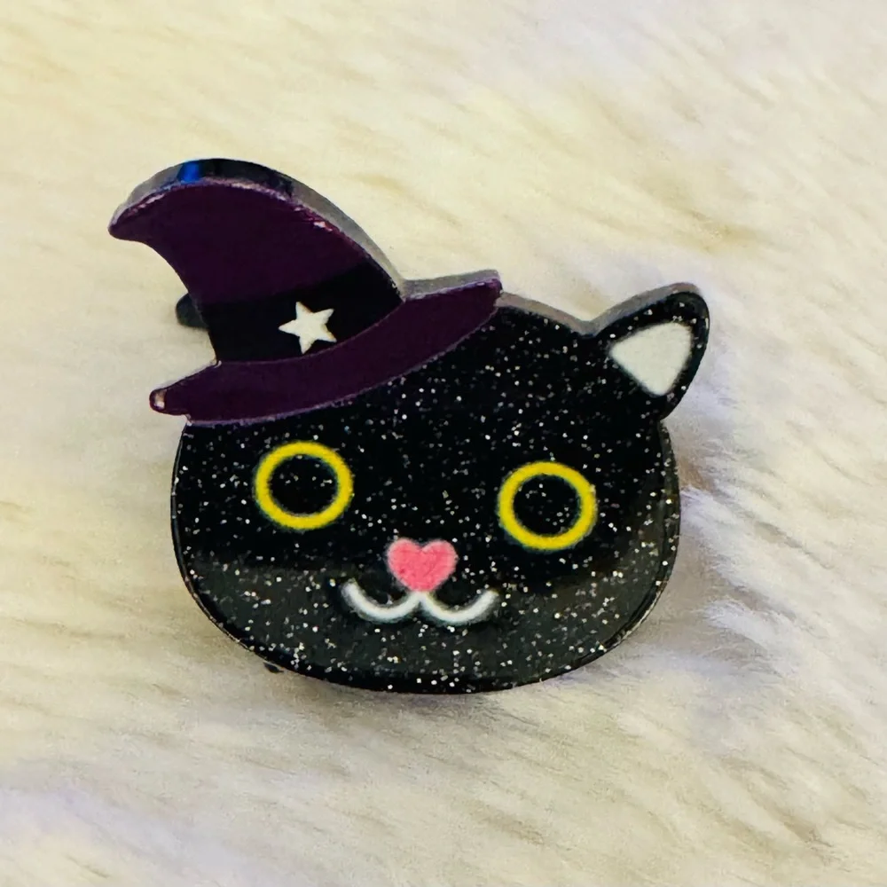 Hair Clip Black Cat Witch Hat for Kids